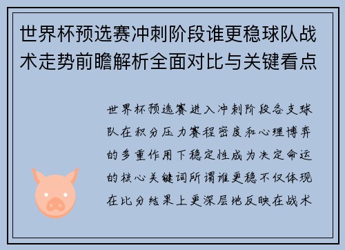 世界杯预选赛冲刺阶段谁更稳球队战术走势前瞻解析全面对比与关键看点